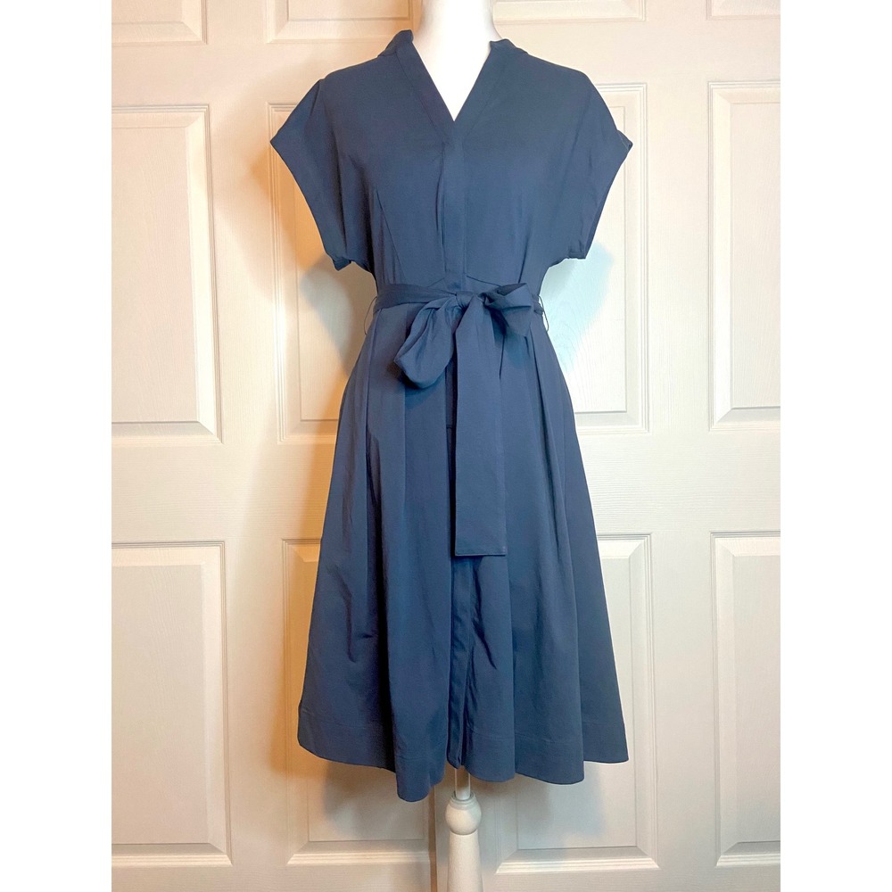 41 Hawthorn Navy Blue Belted Fit and Flare Shirt Dress NWT Workwear Size S